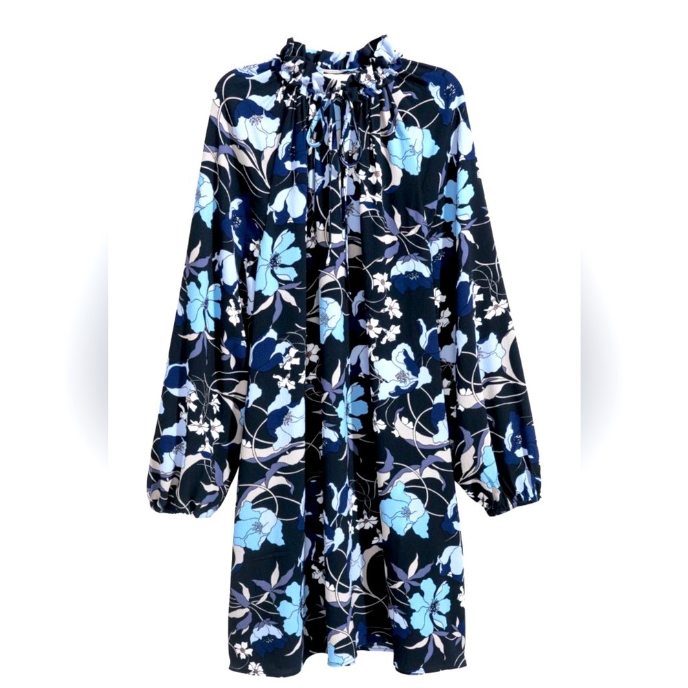 H&M Blue Floral Long Sleeve Dress Women  Size 12 US